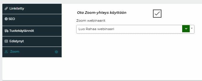 linkita webinaari ja tuote
