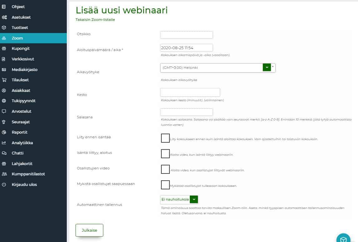 Lisää uusi webinaari