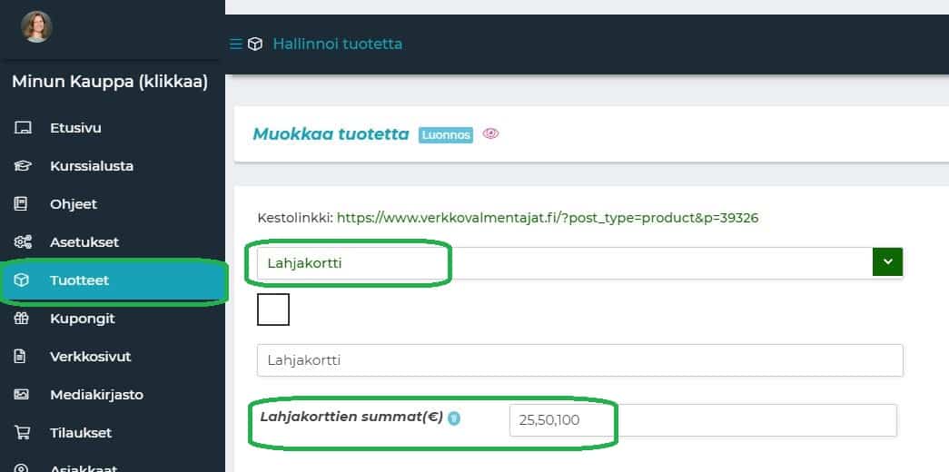 Lahjakorttien myynti